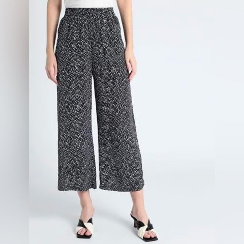 & OTHER STORIES Floral Print Wide Leg Pull On Pants Black/White Size 12 Boho